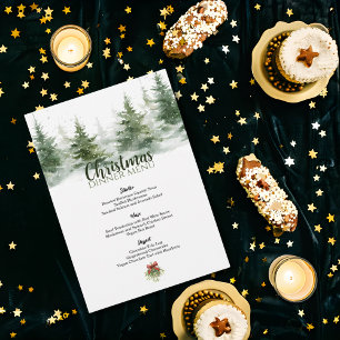 Minimalist Christmas Watercolor Evergreen Snow Menu