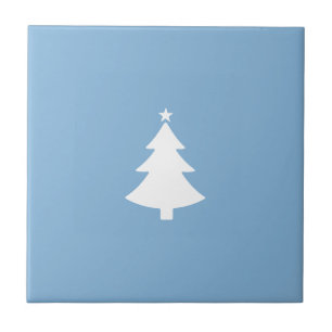 Minimalist Christmas White Tree, Sky Blue Tile