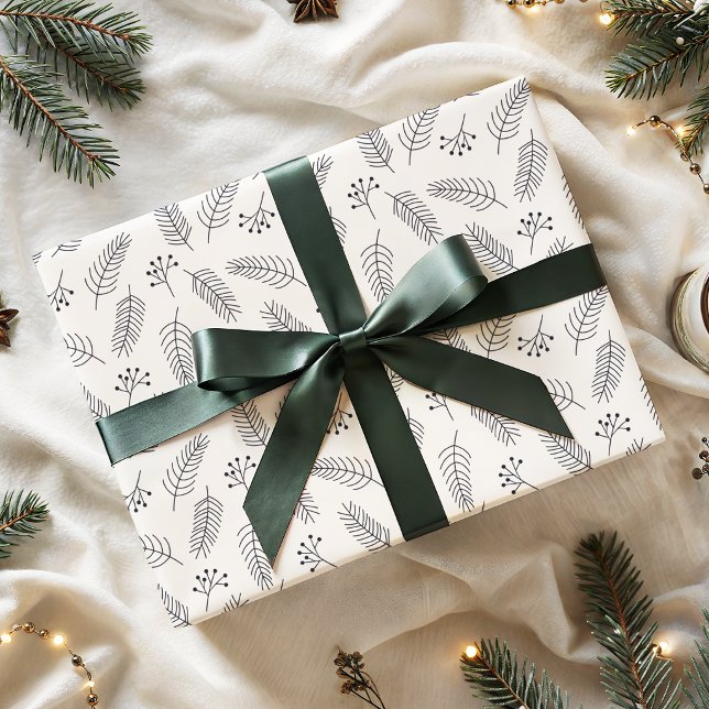 Minimalist Christmas Winter Pine Branches Pattern Wrapping Paper (Creator Uploaded)