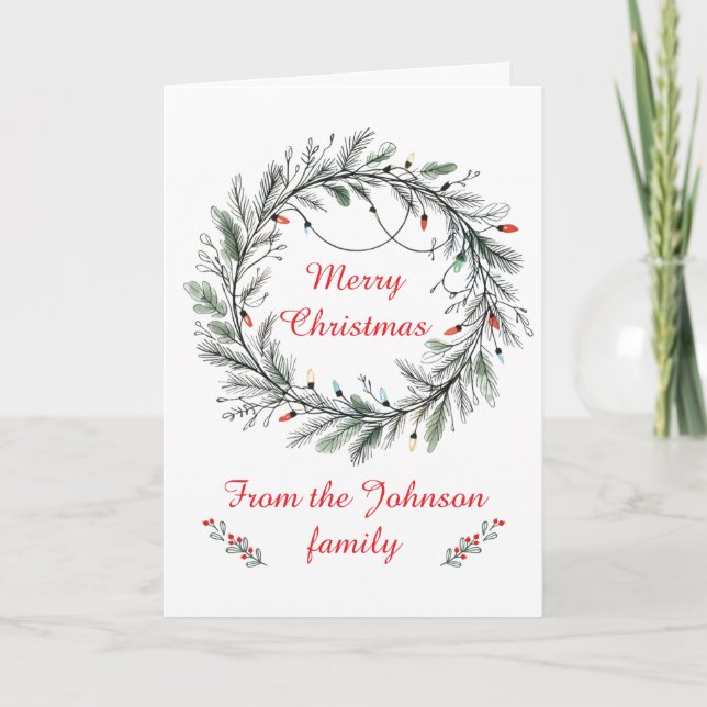 Minimalist Christmas Wreath and Lights Card (Front)