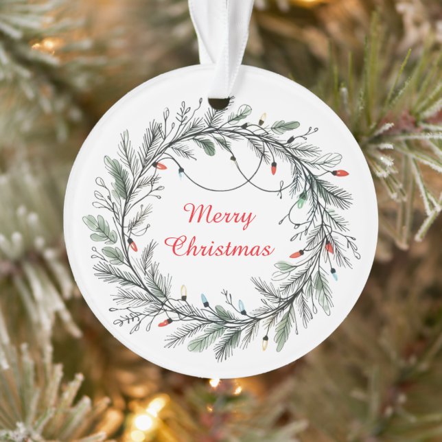 Minimalist Christmas Wreath and Lights Ornament (Tree)