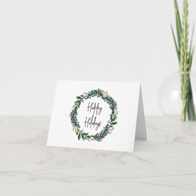 Minimalist Christmas Wreath Business Holiday Card (Front)