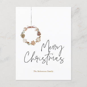 Minimalist Christmas Wreath Holiday Postcard