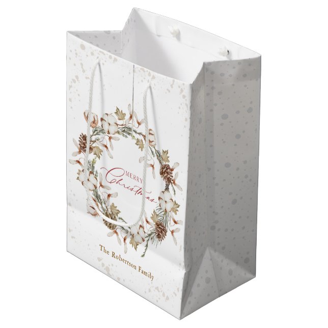 Minimalist Christmas Wreath Medium Gift Bag (Front Angled)