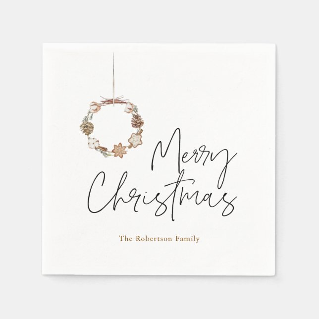 Minimalist Christmas Wreath Napkin (Front)