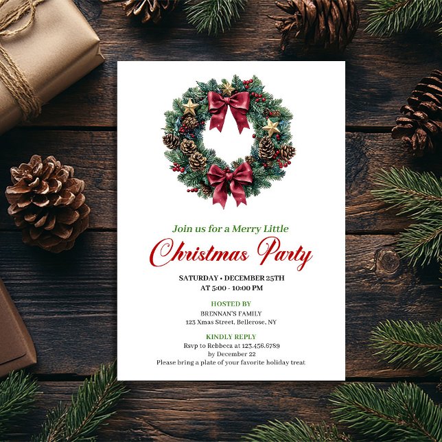 Minimalist Christmas Wreath Party Invitation (Minimalist Christmas Wreath Party Invitation)