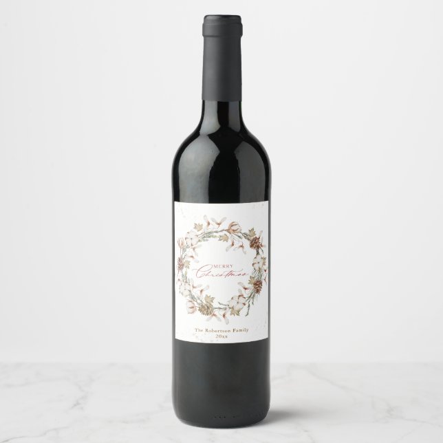 Minimalist Christmas Wreath Wine Label (Front)