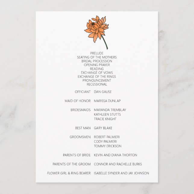 Minimalist Chrysanthemum Wedding Program Programme (Front)
