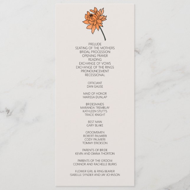 Minimalist Chrysanthemum Wedding Program Programme (Front)