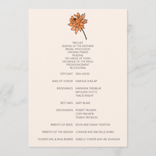 Minimalist Chrysanthemum Wedding Program Programme (Front)
