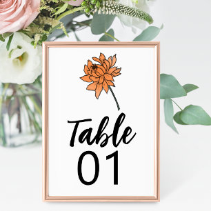 Minimalist Chrysanthemum Wedding Table Number