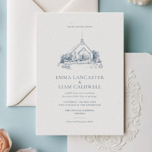Minimalist Church Venue Drawing Wedding Invitation