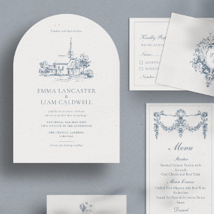 Minimalist Church Venue Sketch Arch Style Wedding Invitation