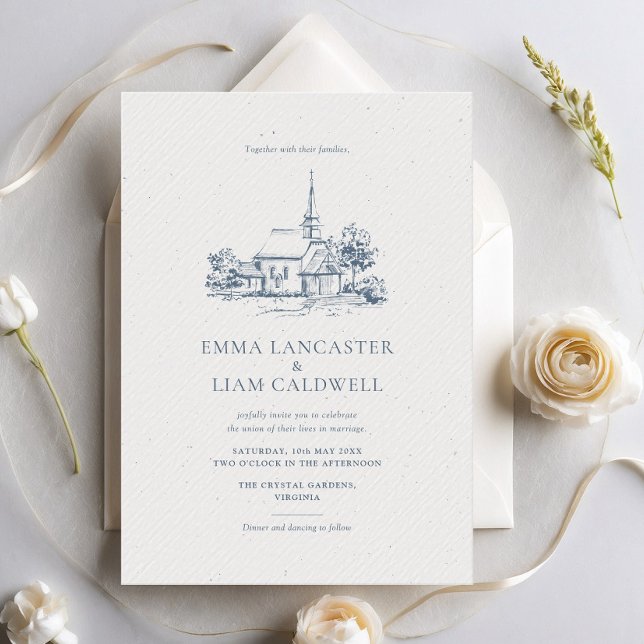 Minimalist Church Venue Sketch Classic Wedding Invitation (Creator Uploaded)