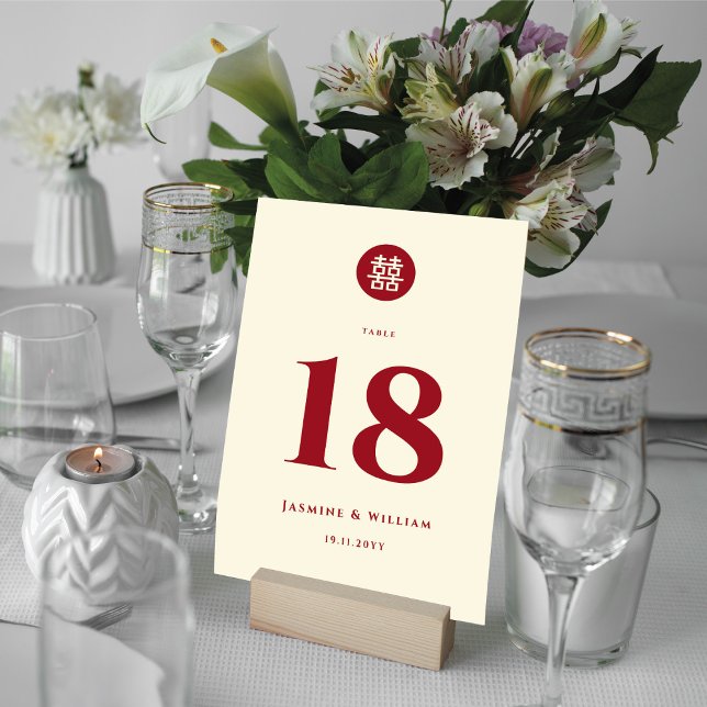 Minimalist Circle Double Happiness Chinese Wedding Table Number (Creator Uploaded)