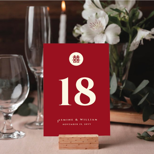 Minimalist Circle Double Happiness Chinese Wedding Table Number (Creator Uploaded)