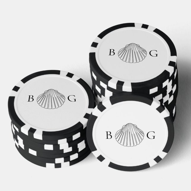 Minimalist Clam Seashell Monogram Wedding Favour Poker Chips (Stack)