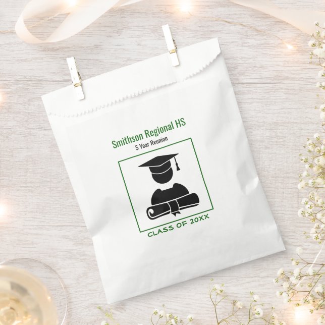 Minimalist Class Reunion Black Green Custom Favour Bags (Clipped)