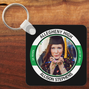 Minimalist Class Reunion Photo - Black Green White Key Ring