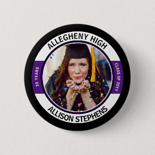 Minimalist Class Reunion Photo -Black Purple White 6 Cm Round Badge