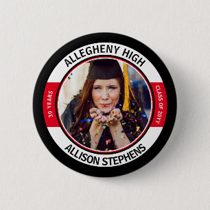 Minimalist Class Reunion Photo - Black Red White 6 Cm Round Badge