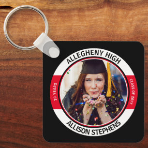 Minimalist Class Reunion Photo - Black Red White Key Ring