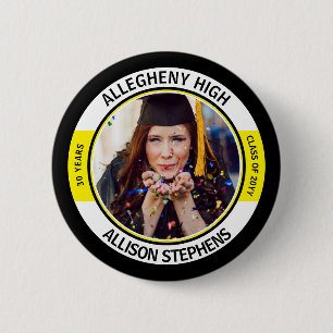 Minimalist Class Reunion Photo -Black Yellow White 6 Cm Round Badge