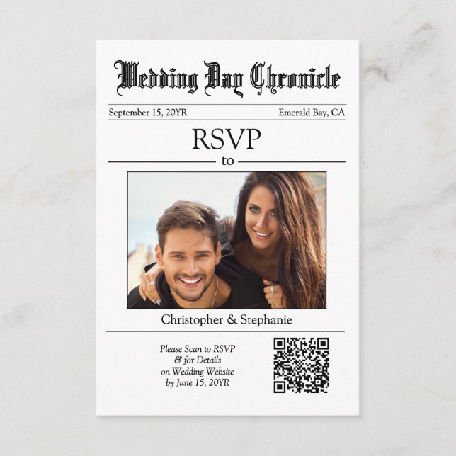 Minimalist Classic 1 Photo QR Code White Newspaper Enclosure Card (Front)