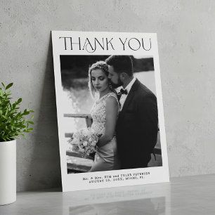 Minimalist classic black and white photo wedding thank you card