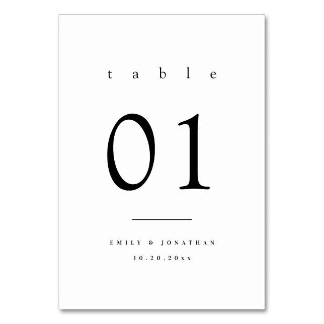 Minimalist Classic Black and White Wedding Table Number (Front)