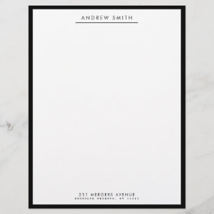 Minimalist Classic Black Simple Line Name Address Custom Letterhead