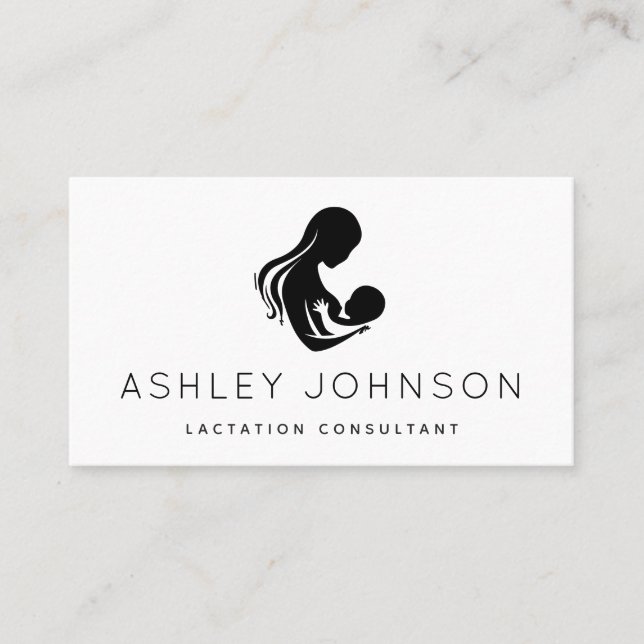 Minimalist Classic Black & White Breastfeeding Mum Business Card (Front)