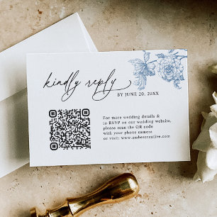 Minimalist Classic Blue QR code Wedding RSVP Cards