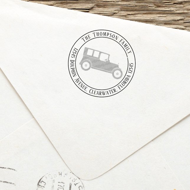 Minimalist Classic Car Modern Simple Elegant Self-inking Stamp (Old fashioned card return address stamp.)