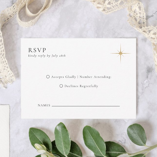 Minimalist Classic Celestial Gold Stars Wedding RSVP Card (Creator Uploaded)