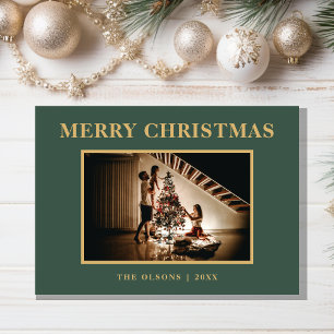 Minimalist Classic Christmas Green Photo Holiday Card