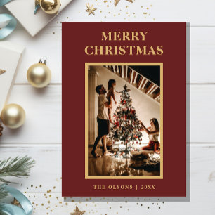 Minimalist Classic Christmas Red Letter and Photo Holiday Card