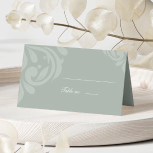 Minimalist Classic Damask Photo Pale Olive Wedding Place Card