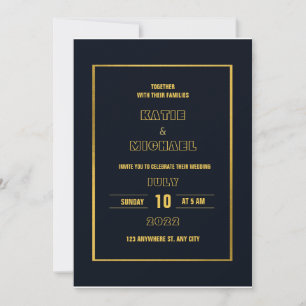 Minimalist classic dark Navy blue gold wedding Invitation