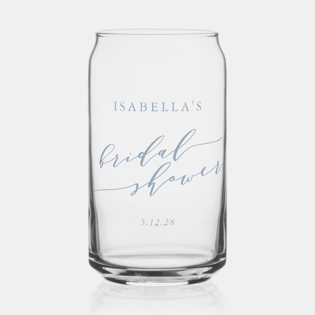 Minimalist Classic Dusty Blue Bridal Shower Custom Can Glass (Front)