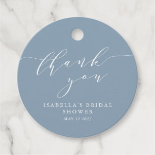 Minimalist Classic Dusty Blue Bridal Shower Thanks Favour Tags