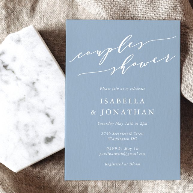 Minimalist Classic Dusty Blue Green Couples Shower Invitation (Creator Uploaded)