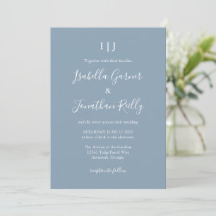 Minimalist Classic Dusty Blue Wedding  Invitation