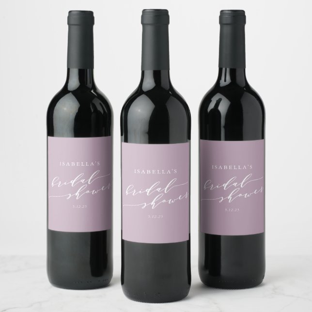 Minimalist Classic Dusty Lilac Bridal Shower Chic Wine Label (Bottles)