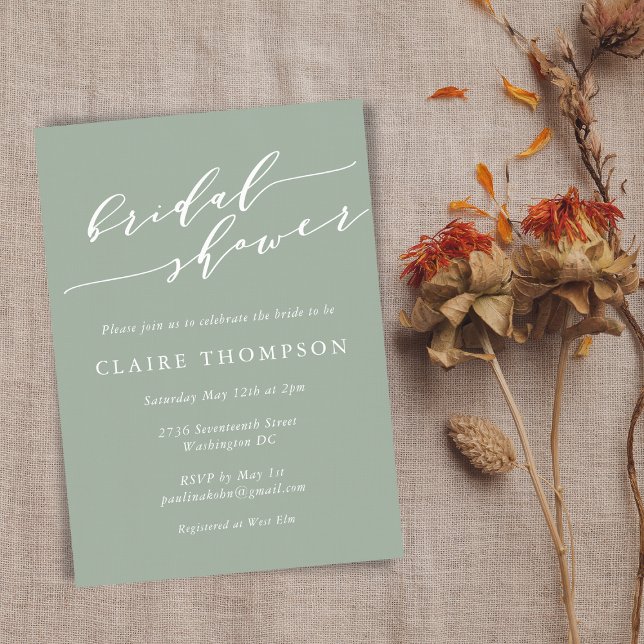 Minimalist Classic Dusty Sage Green Bridal Shower Invitation (Creator Uploaded)