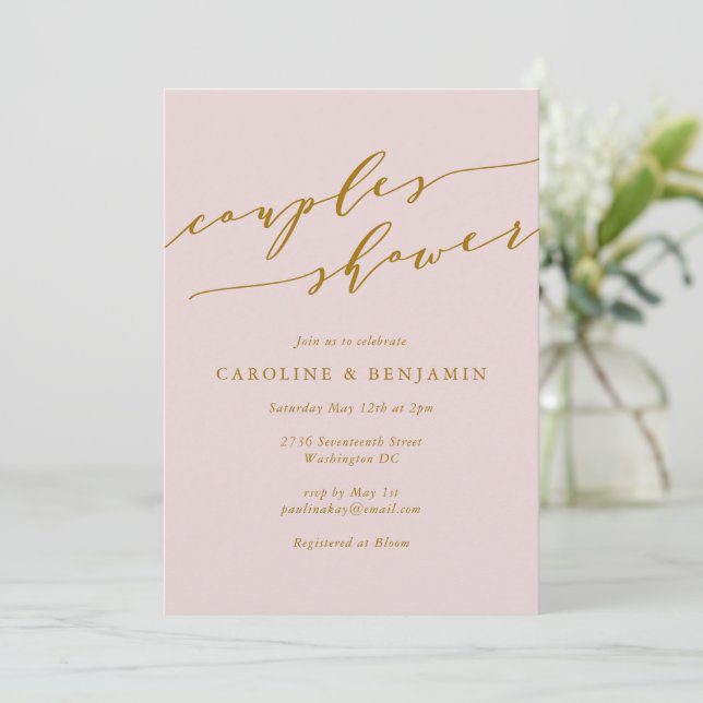 Minimalist Classic Elegant Pink Couples Shower Invitation (Standing Front)
