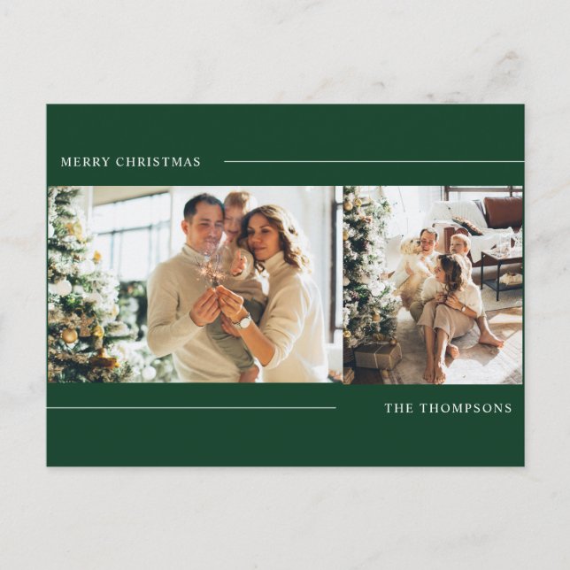 Minimalist Classic Green Photo Collage Christmas P Postcard (Front)