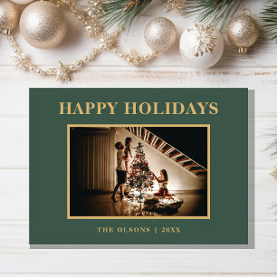 Minimalist Classic Holidays Green Photo and Letter Holiday Card