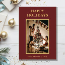 Minimalist Classic Holidays Red Letter and Photo