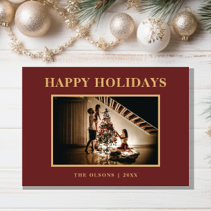 Minimalist Classic Holidays Red Photo and Letter Holiday Card